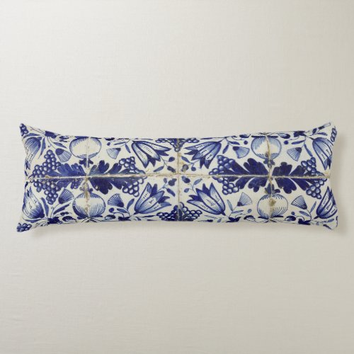 Vintage Geometric Blue White Tile Pattern Body Pillow
