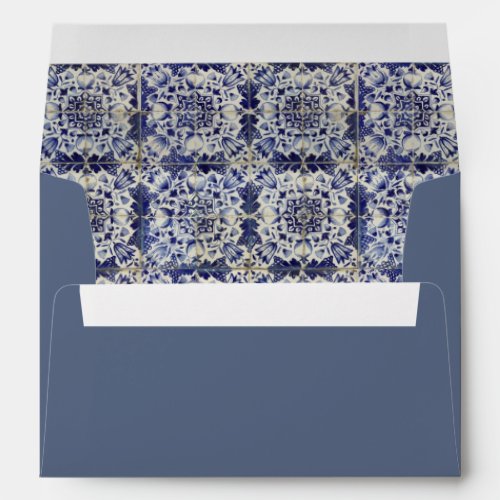 Vintage Geometric Blue White Tile Pattern  Envelope
