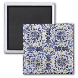 Vintage Geometric Blue White Tile Pattern Magnet