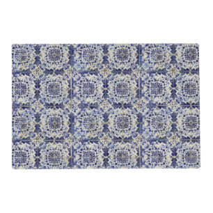 Vintage Geometric Blue White Tile Pattern Placemat