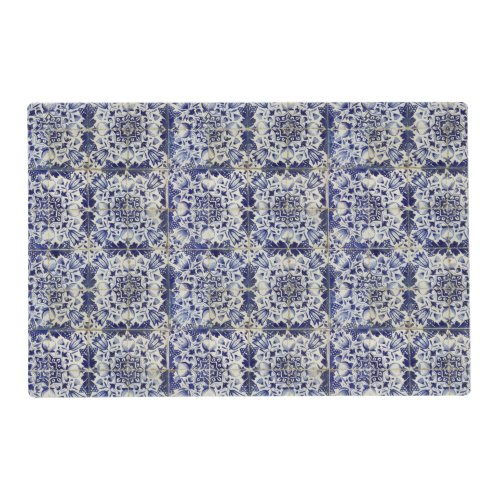 Vintage Geometric Blue White Tile Pattern Placemat