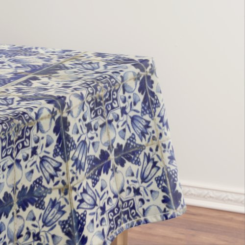 Vintage Geometric Blue White Tile Pattern Tablecloth