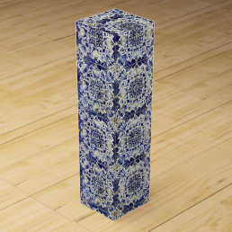 Vintage Geometric Blue White Tile Pattern  Wine Box