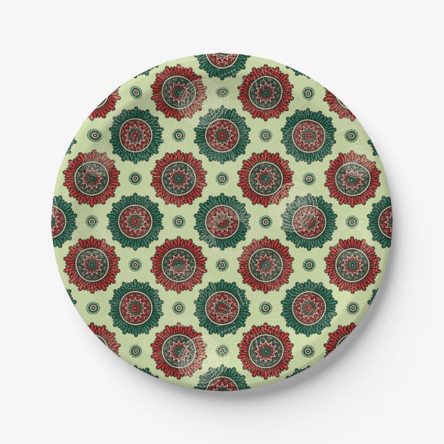 Vintage Geometric Circle Dots Boho Mandala  Paper Plates (Front)