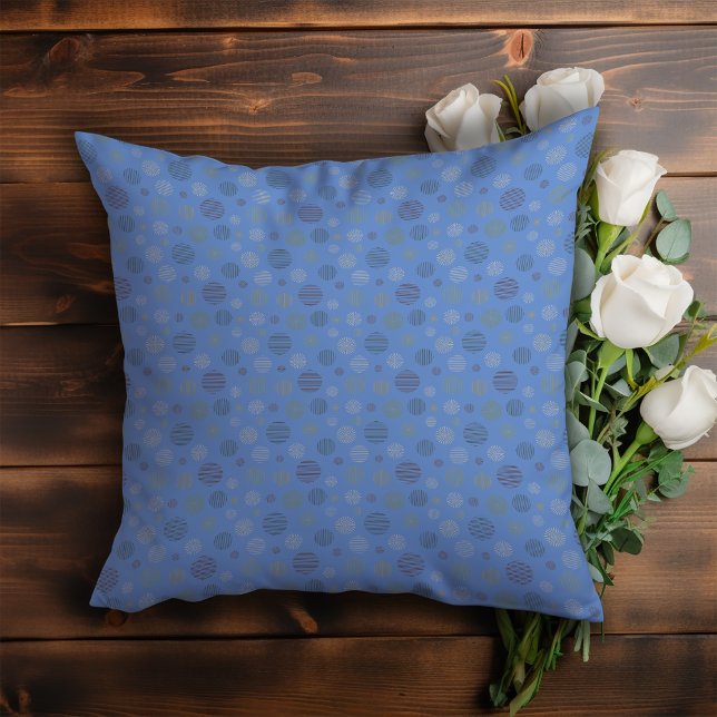 Vintage geometric circle line pattern blue throw pillow (Creator Uploaded)