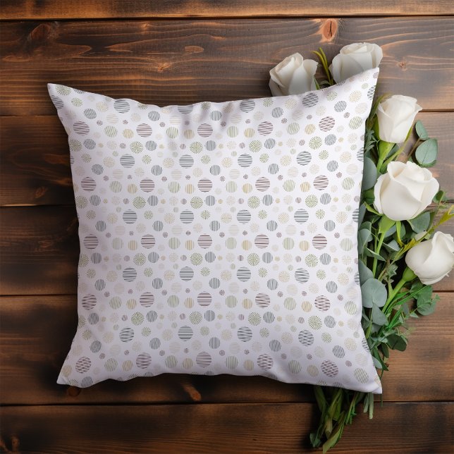 Vintage geometric circle line pattern white throw pillow (Creator Uploaded)