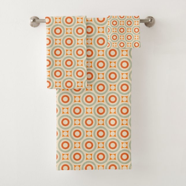 Vintage Geometric Circle Pattern Bath Towel Set (Insitu)