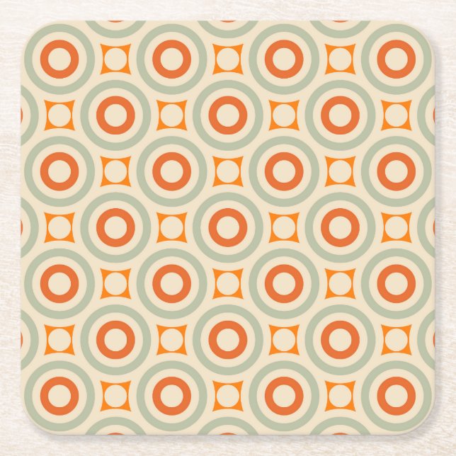Vintage Geometric Circle Pattern Square Paper Coaster (Front)