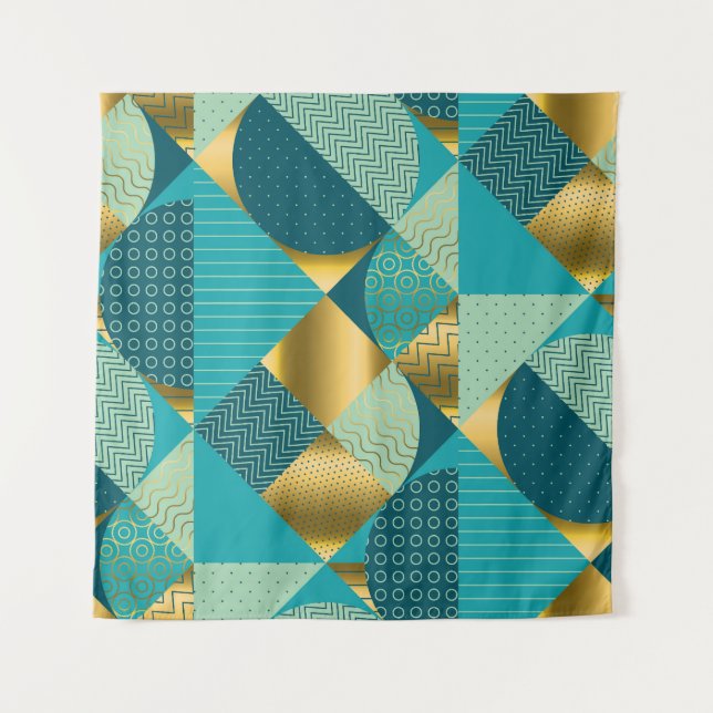 Vintage geometric fabric, seamless patchwork. tapestry (Front)