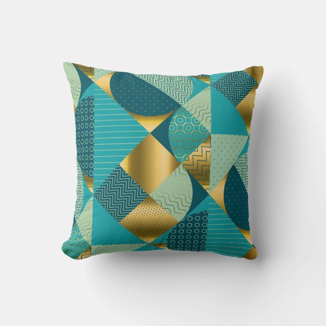 Vintage geometric fabric, seamless patchwork. throw pillow (Front)