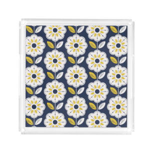 Vintage Geometric Flower Pattern Acrylic Tray
