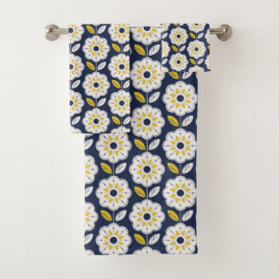 Vintage Geometric Flower Pattern Bath Towel Set