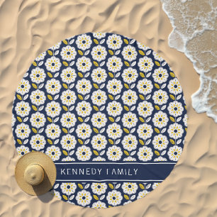 Vintage Geometric Flower Pattern Beach Towel