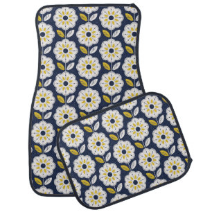 Vintage Geometric Flower Pattern Car Floor Mat