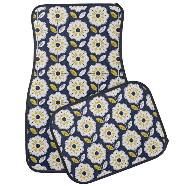 Vintage Geometric Flower Pattern Car Floor Mat (Set)