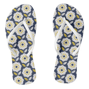 Vintage Geometric Flower Pattern Flip Flops