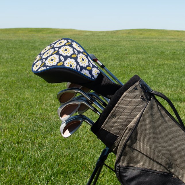 Vintage Geometric Flower Pattern Golf Head Cover (In Situ)