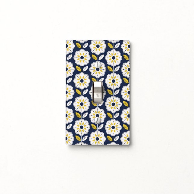 Vintage Geometric Flower Pattern Light Switch Cover (In Situ)