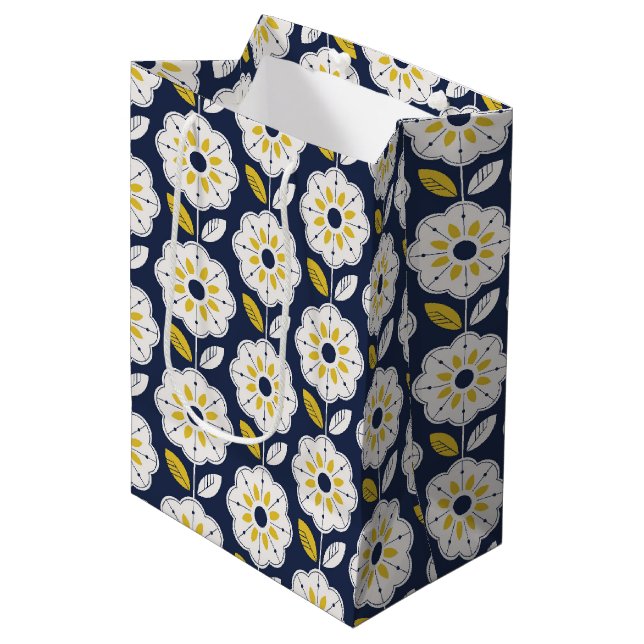 Vintage Geometric Flower Pattern Medium Gift Bag (Front Angled)