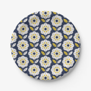 Vintage Geometric Flower Pattern Paper Plates