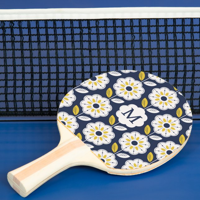 Vintage Geometric Flower Pattern Ping Pong Paddle (Insitu)