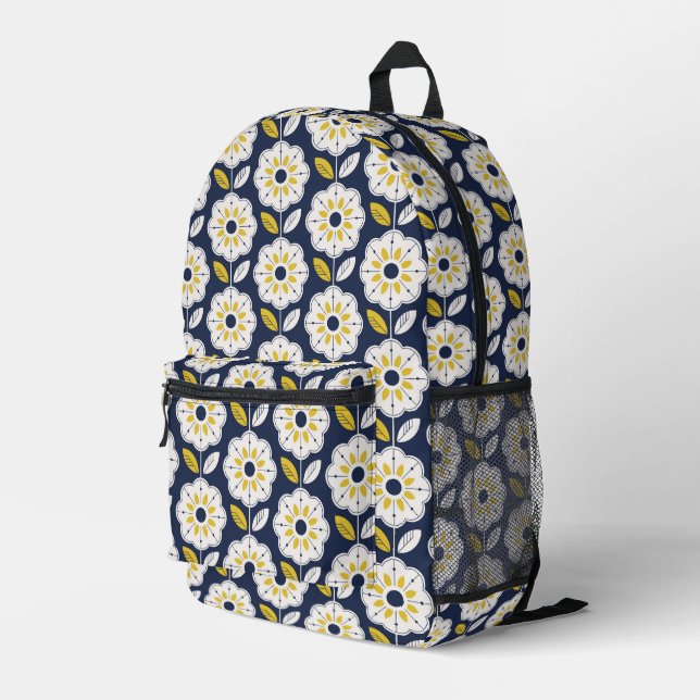 Vintage Geometric Flower Pattern Printed Backpack (Back Corner Right)