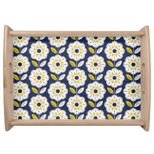 Vintage Geometric Flower Pattern Serving Tray