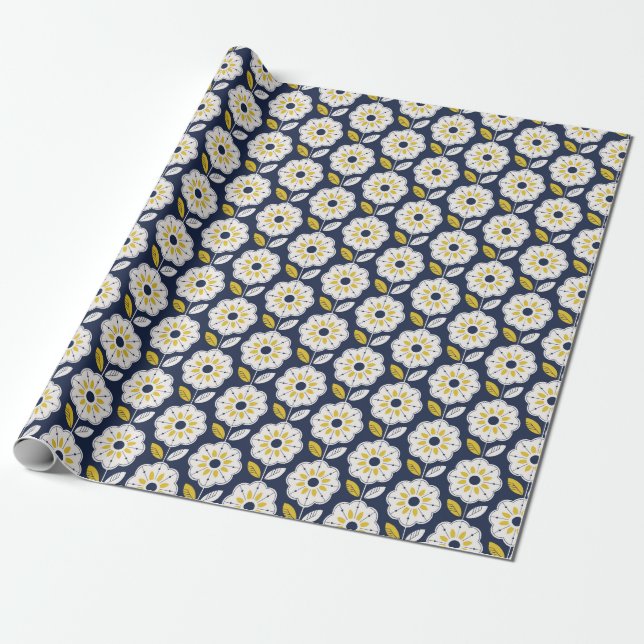 Vintage Geometric Flower Pattern Wrapping Paper (Unrolled)