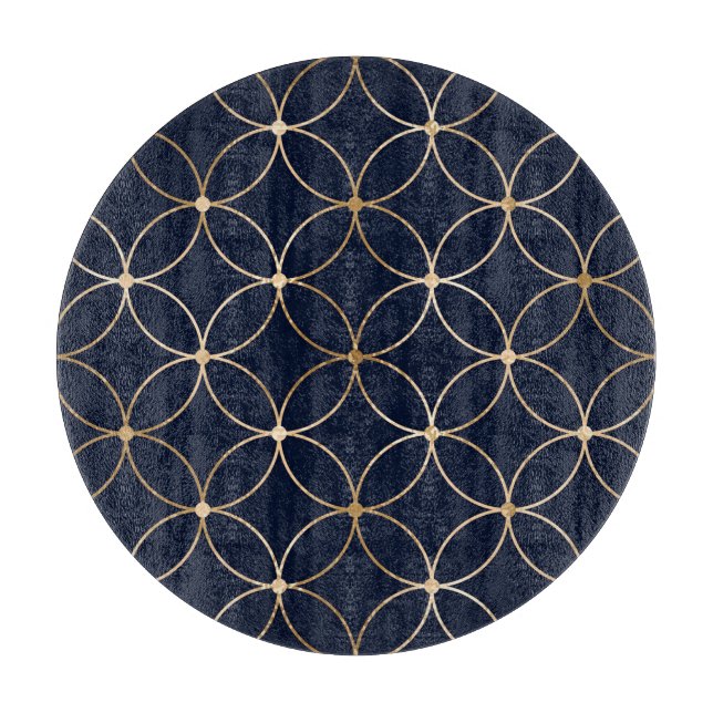 Vintage Geometric: Gold Blue Abstract Cutting Board (Front)