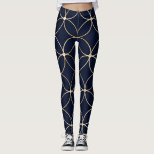 Vintage Geometric: Gold Blue Abstract Leggings