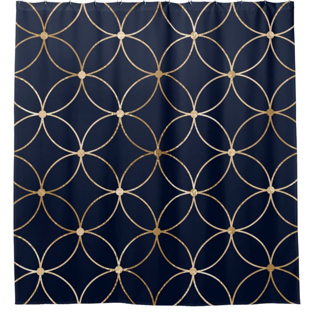 Vintage Geometric: Gold Blue Abstract Shower Curtain (Front)