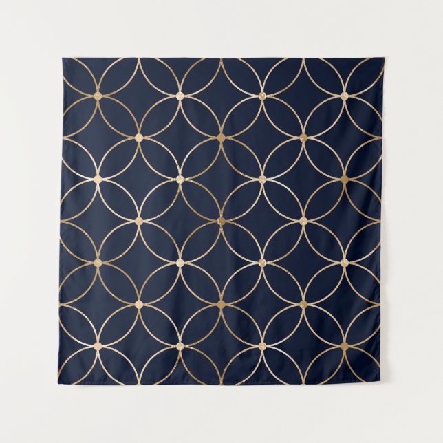 Vintage Geometric: Gold Blue Abstract Tapestry (Front)