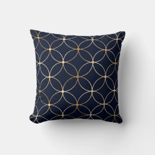 Vintage Geometric: Gold Blue Abstract Throw Pillow
