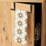 Vintage Geometric Gold Starburst Striped Pattern Kitchen Towel<br><div class="desc">This simple geometric patterned kitchen towel features a simple clean mid-century modern inspired gold starburst striped pattern. A geometric starburst pattern of sparkly gold and copper stars on a white background. Each starburst features a light golden star overlapping with a larger sparkly copper starburst to create a white circle in...</div>