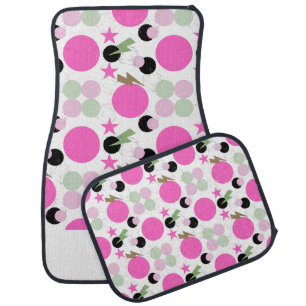 Vintage Geometric Light Pink and Olive Green Car Floor Mat