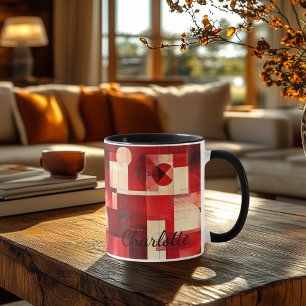 Vintage Geometric Mug - Personalized Red Abstract