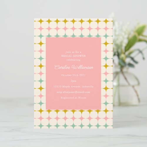 Vintage Geometric Pastel MCM Pink Bridal Shower Invitation