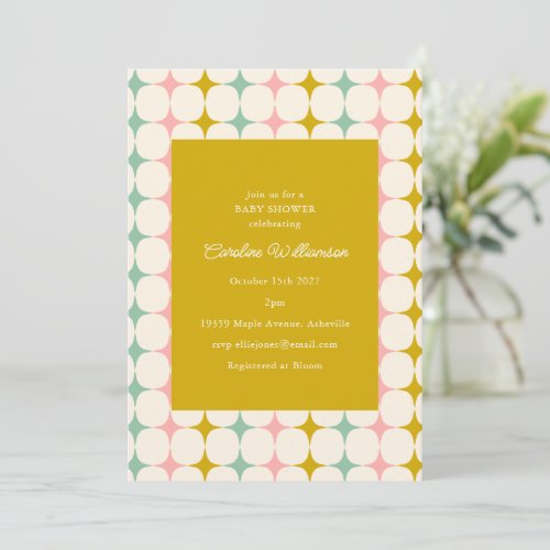 Vintage Geometric Pastel MCM Stars Baby Shower Invitation