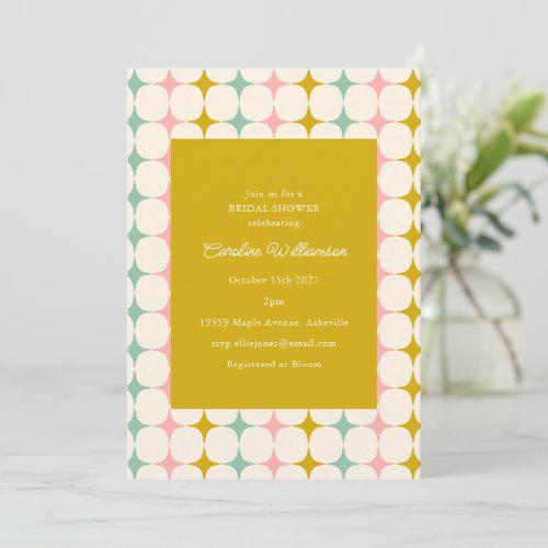 Vintage Geometric Pastel MCM Stars Bridal Shower Invitation