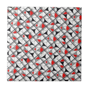 Vintage Geometric Pattern Red Black White Ceramic Tile