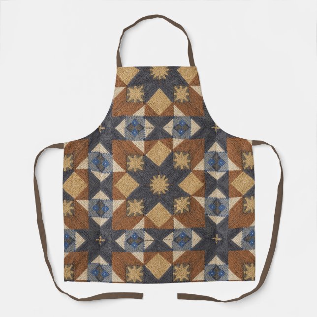 vintage Geometric Quilt Block Art Pattern  Apron (Front)
