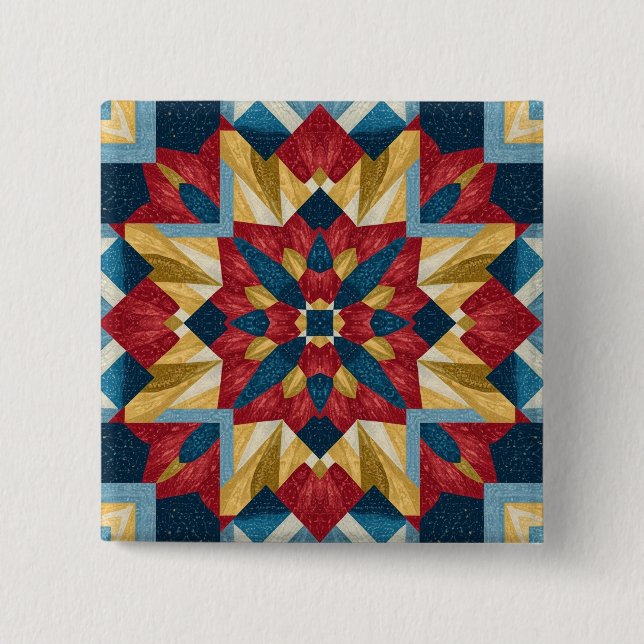 vintage Geometric Quilt Block Art Pattern  Button (Front)