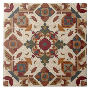 vintage Geometric Quilt Block Art Pattern  Ceramic Tile