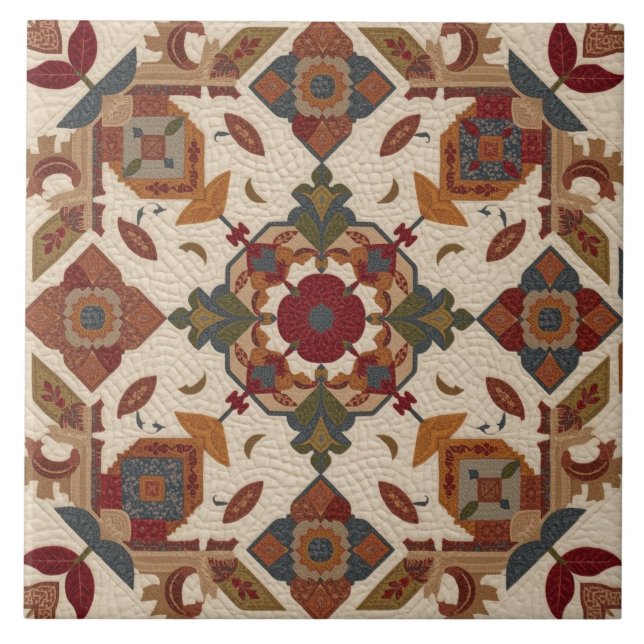 vintage Geometric Quilt Block Art Pattern  Ceramic Tile (Front)