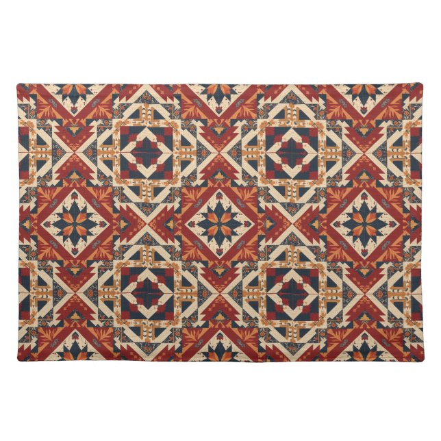 vintage Geometric Quilt Block Art Pattern  Cloth Placemat (Front)