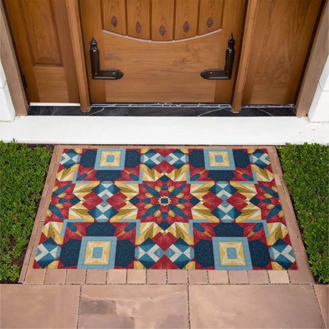 vintage Geometric Quilt Block Art Pattern  Doormat (Outdoor)