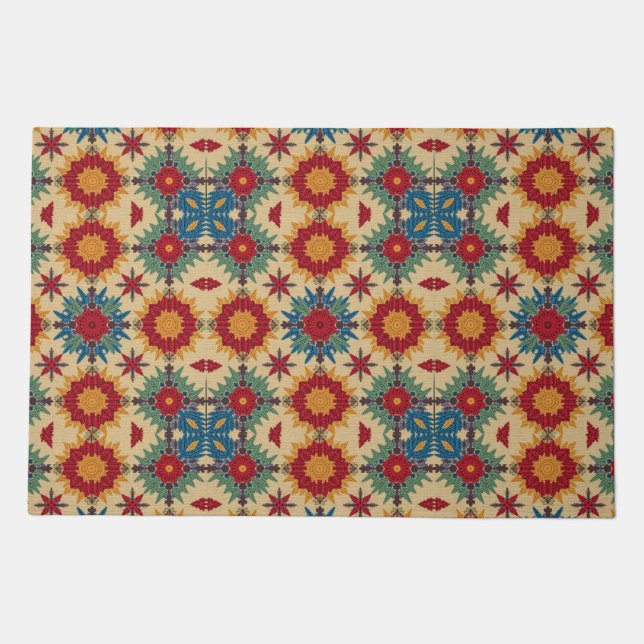 vintage Geometric Quilt Block Art Pattern  Doormat (Front)