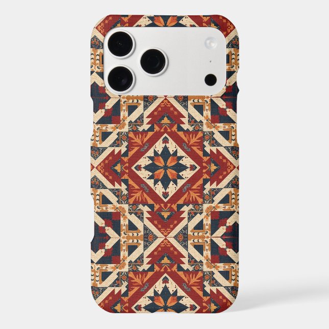 vintage Geometric Quilt Block Art Pattern  iPhone Case (Back)