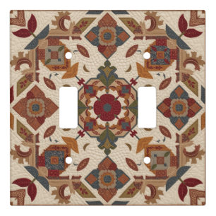 vintage Geometric Quilt Block Art Pattern Light Switch Cover