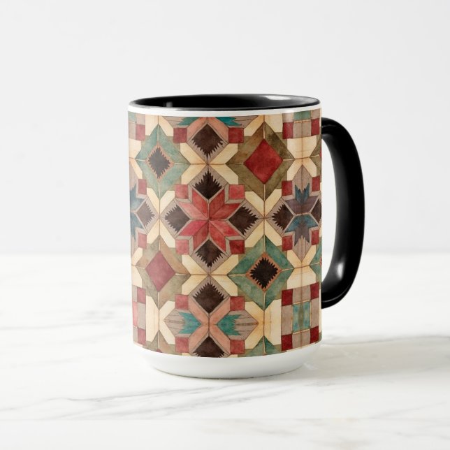 vintage Geometric Quilt Block Art Pattern  Mug (Front Right)